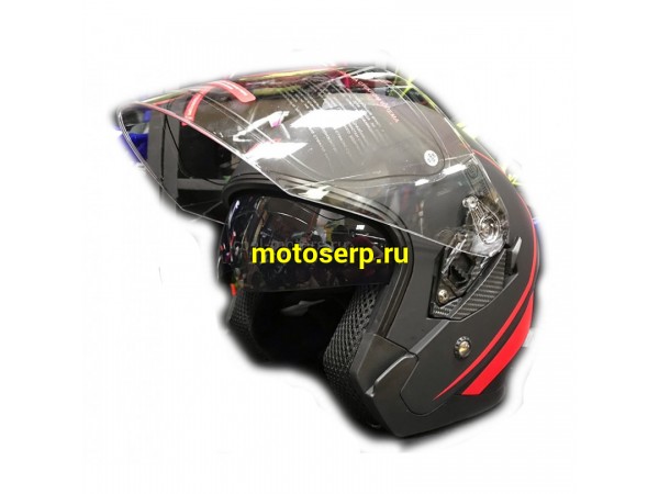 Купить  Шлем открытый  со стеклом Ataki JK526 Stripe черный/красный матовый M (шт) (SM 823-8988 купить с доставкой по Москве и России, цена, технические характеристики, комплектация фото  - motoserp.ru