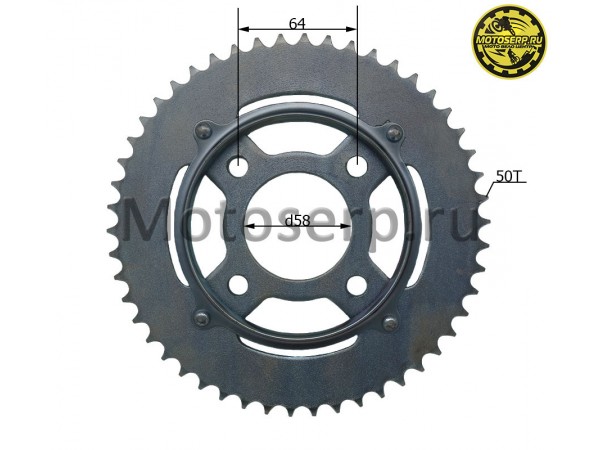 Купить  Звезда ведомая голая (венец) (428-50) (428-50T D-58mm, 4x64mm) Racer RC200-250GY-C2 Panther  (шт) (TATA 16106870 (TATA 707000077 купить с доставкой по Москве и России, цена, технические характеристики, комплектация фото  - motoserp.ru