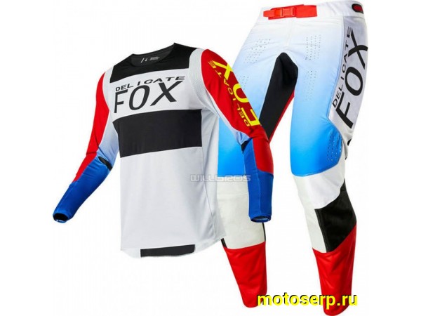 Купить  Джерси + штаны  для мотокроса (футболка и штаны)  Fox 360 Delicate бело-синий-красный (L) (комп) (0 купить с доставкой по Москве и России, цена, технические характеристики, комплектация фото  - motoserp.ru