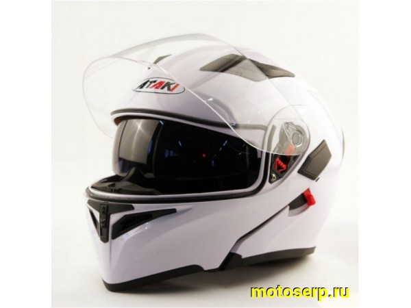 Купить  Шлем трансформер (модуляр) Ataki JK902 Solid  белый глянцевый р-р M (шт) (SM 598-1810 купить с доставкой по Москве и России, цена, технические характеристики, комплектация фото  - motoserp.ru