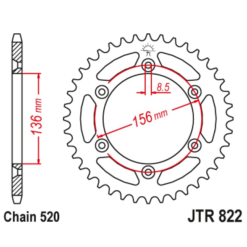 Купить  Звезда ведомая голая (венец) (520-52) (520-52T D-136mm, 6x78mm) JTR822.52 gas gas ec (шт) (JP купить с доставкой по Москве и России, цена, технические характеристики, комплектация фото  - motoserp.ru