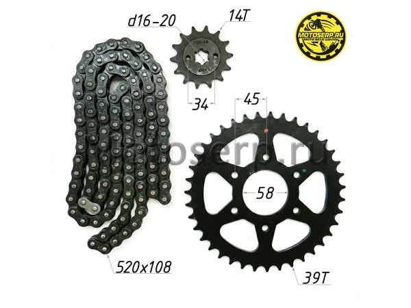 Купить  Звезды трансмиссии (520-14T D-20mm) (520-39T D-58mm, 6x45mm) цепь 108зв. BAJAJ NS-200 и AS-200 (комп) (Bajaj 36JL0009 купить с доставкой по Москве и России, цена, технические характеристики, комплектация фото  - motoserp.ru
