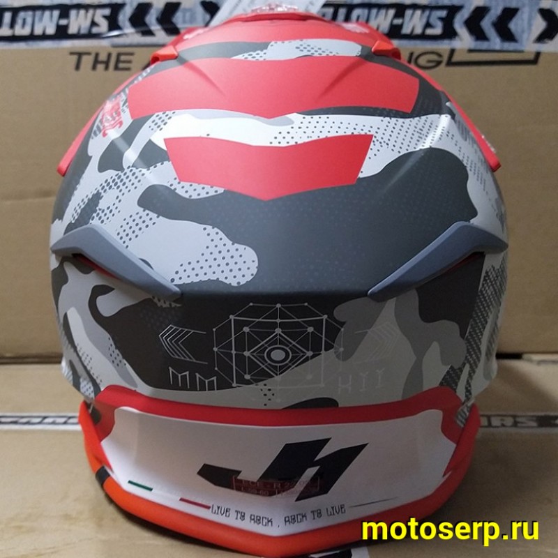 Купить  Шлем Кросс JUST1 J39 Kinetic камуфляж/серый/красный матовый (2021) M (шт) (SM 941-6115 купить с доставкой по Москве и России, цена, технические характеристики, комплектация фото  - motoserp.ru