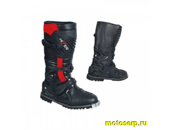 Купить  Мотоботы кросс. HIZER AT-6092  (защ. голени), черные (красная полоса) р-р 42" (NQ) (пар) (0 купить с доставкой по Москве и России, цена, технические характеристики, комплектация фото  - motoserp.ru