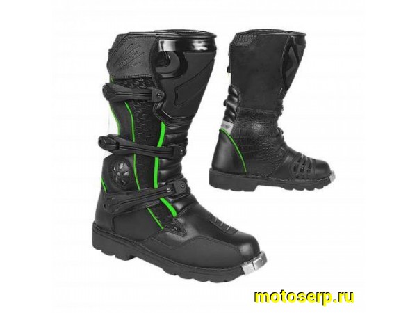 Купить  Мотоботы кросс. HIZER AT-6090  (защ. голени), черные (зеленая полоса) р-р 40" (Ч/З) (пар) (0 купить с доставкой по Москве и России, цена, технические характеристики, комплектация фото  - motoserp.ru