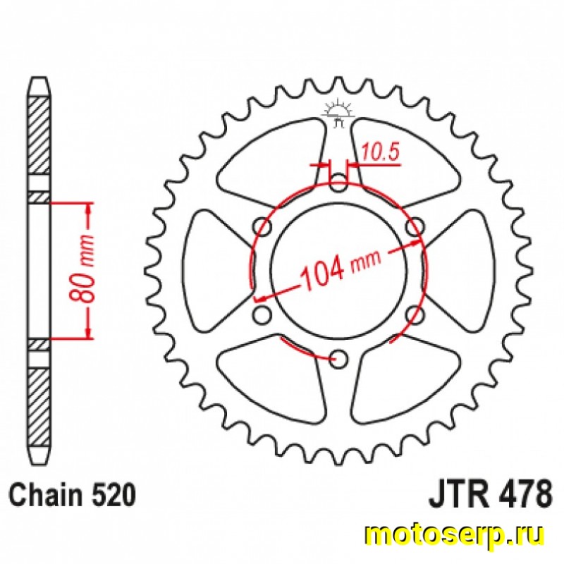 Купить  Звезда ведомая JTR478.45 JP (шт) купить с доставкой по Москве и России, цена, технические характеристики, комплектация фото  - motoserp.ru