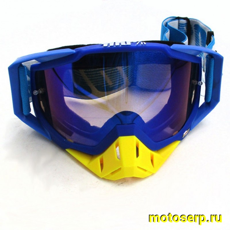 Купить  ====Очки мото Кросс 100% оправа сине голубая, линза сине-зеркальная, резинка силикон + запасная линза антифог (шт)  (0 купить с доставкой по Москве и России, цена, технические характеристики, комплектация фото  - motoserp.ru