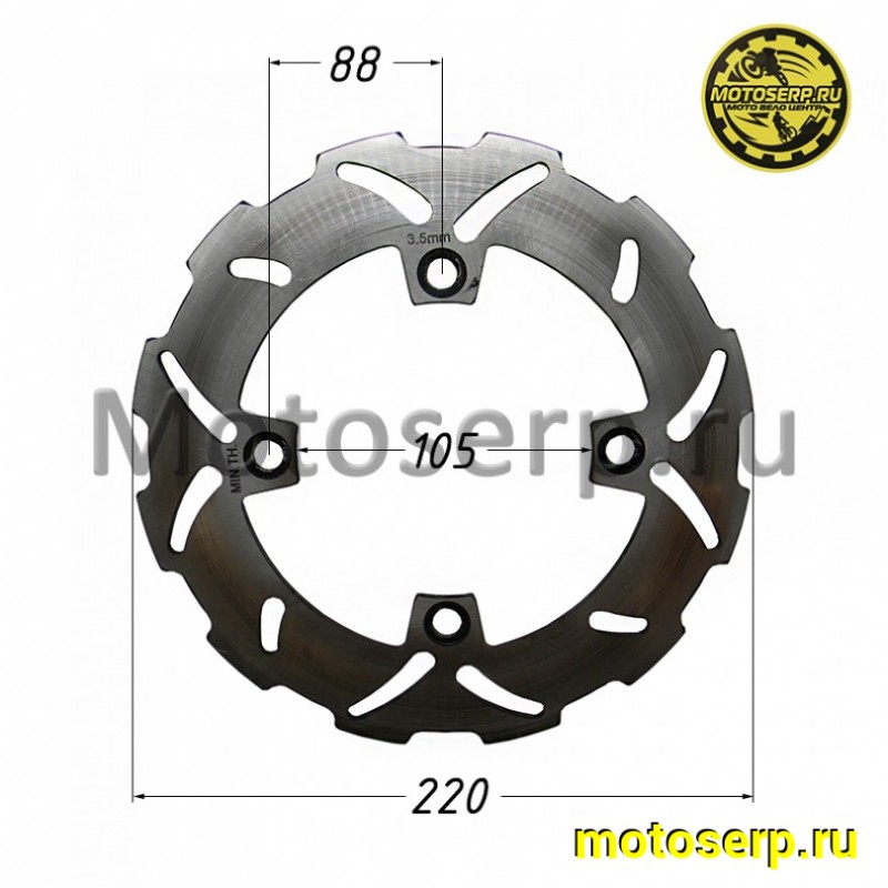 Купить  Диск тормозной задний (220x105) (отв:4x88) Motrac R15 (шт) (0 купить с доставкой по Москве и России, цена, технические характеристики, комплектация фото  - motoserp.ru