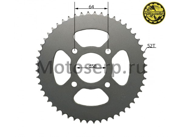 Купить  Звезда ведомая голая (венец) (428-52) (428-52T D-58mm, 4x64mm) Racer RC200-250GY-C2 Panther (шт) (TATA 800000275 купить с доставкой по Москве и России, цена, технические характеристики, комплектация фото  - motoserp.ru