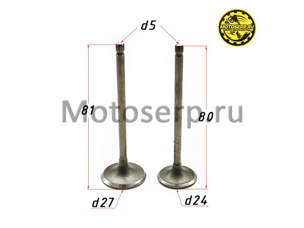 Купить  Клапан BAJAJ Boxer (впуск/выпуск) (D-27mm, d-24mm, L-80mm, l-81mm,T-5mm, t-5mm) Boxer150 36JZ0001 (пар) (MM 36947 купить с доставкой по Москве и России, цена, технические характеристики, комплектация фото  - motoserp.ru