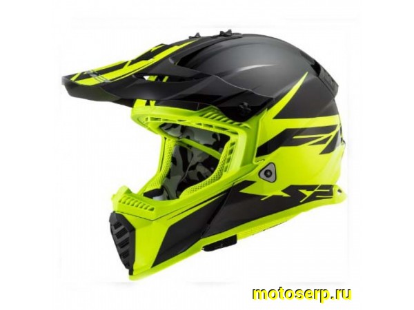 Купить  Шлем Кросс LS2 MX437 FAST EVO ROAR Black Hi-Vis Yellow (L) (шт) (LS2 купить с доставкой по Москве и России, цена, технические характеристики, комплектация фото  - motoserp.ru