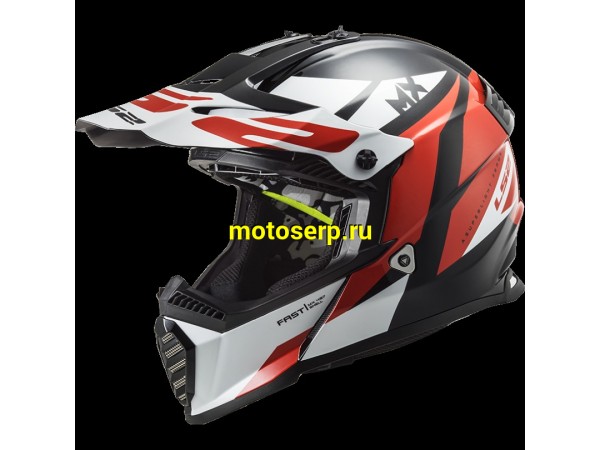 Купить  Шлем Кросс LS2 MX437 FAST EVO STRIKE BLACK WHITE RED (XL) (шт) (LS2 купить с доставкой по Москве и России, цена, технические характеристики, комплектация фото  - motoserp.ru