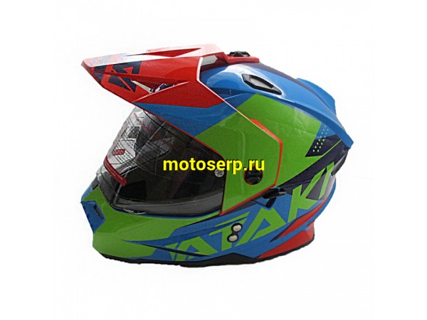 Купить  Шлем Кросс Ataki JK802 (мотард) Splash красный/синий/зеленый глянцевый  р-р M (шт)  (SM 941-3933 купить с доставкой по Москве и России, цена, технические характеристики, комплектация фото  - motoserp.ru