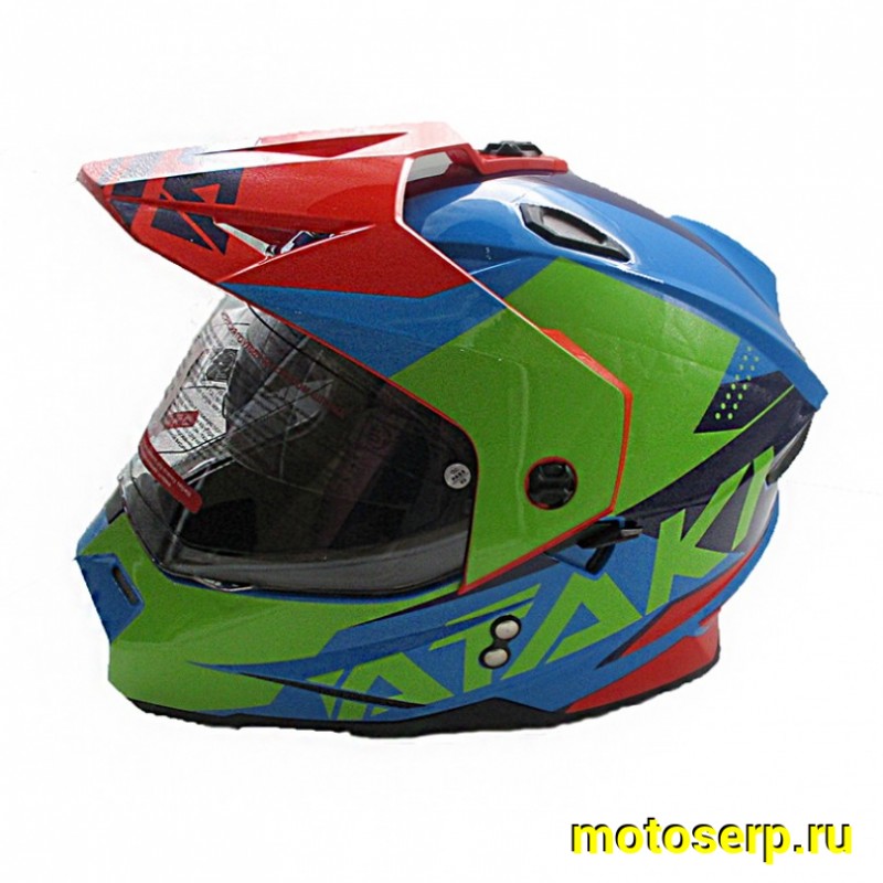 Купить  Шлем Кросс Ataki JK802 (мотард) Splash красный/синий/зеленый глянцевый  р-р M (шт)  (SM 941-3933 купить с доставкой по Москве и России, цена, технические характеристики, комплектация фото  - motoserp.ru