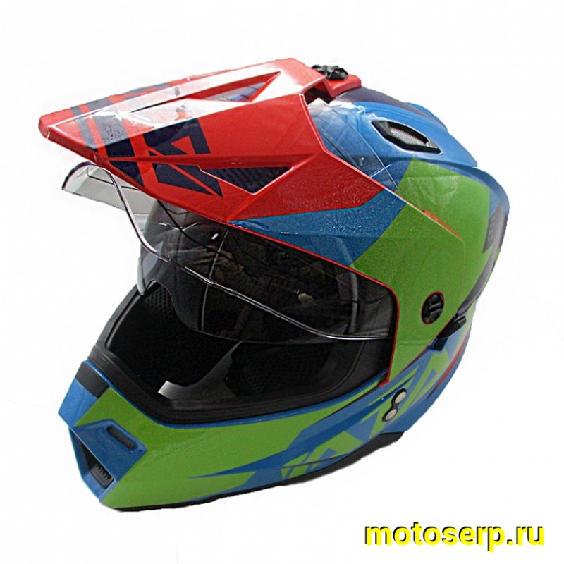 Купить  Шлем Кросс Ataki JK802 (мотард) Splash красный/синий/зеленый глянцевый  р-р M (шт)  (SM 941-3933 купить с доставкой по Москве и России, цена, технические характеристики, комплектация фото  - motoserp.ru