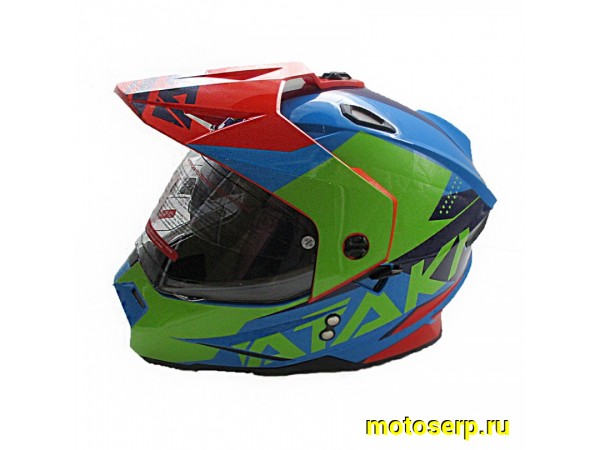 Купить  Шлем Кросс Ataki JK802 (мотард) Splash красный/синий/зеленый глянцевый  р-р S (шт) (SM 941-7897 купить с доставкой по Москве и России, цена, технические характеристики, комплектация фото  - motoserp.ru