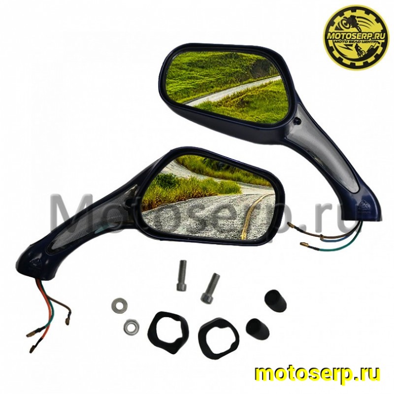 Купить  Зеркала (d-10mm, прав резьба) каплевидные объемные синие (с поворотником) (MM 15806 купить с доставкой по Москве и России, цена, технические характеристики, комплектация фото  - motoserp.ru