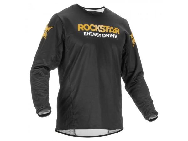 Купить  Джерси (футболка для мотокросса) FLY RACING KINETIC ROCKSTAR черная/золотая (M) 2023 (шт)  (0 купить с доставкой по Москве и России, цена, технические характеристики, комплектация фото  - motoserp.ru