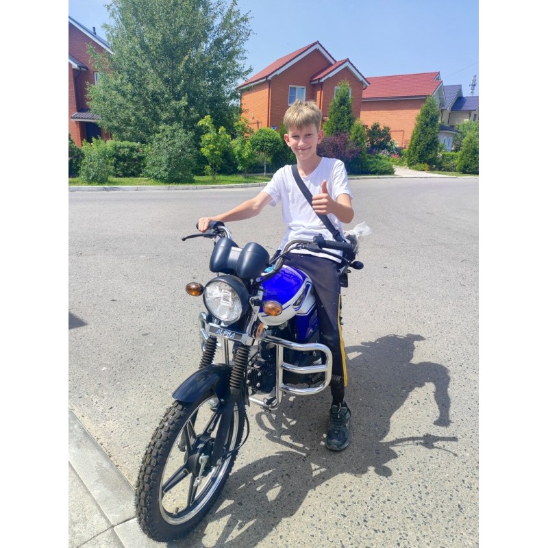 Купить  Мопед Motoland Альфа RX 11 синий (A) (Альфа эр икс 50/110) 4Т; 50/110cc; колеса 17"литые; 4пер, эл. старт;  хром. тахом (шт) (ML 19903 (ФОТО купить с доставкой по Москве и России, цена, технические характеристики, комплектация фото  - motoserp.ru