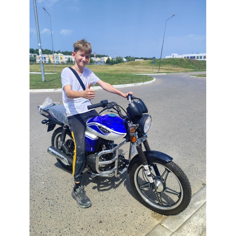 Купить  Мопед Motoland Альфа RX 11 синий (A) (Альфа эр икс 50/110) 4Т; 50/110cc; колеса 17"литые; 4пер, эл. старт;  хром. тахом (шт) (ML 19903 (ФОТО купить с доставкой по Москве и России, цена, технические характеристики, комплектация фото  - motoserp.ru