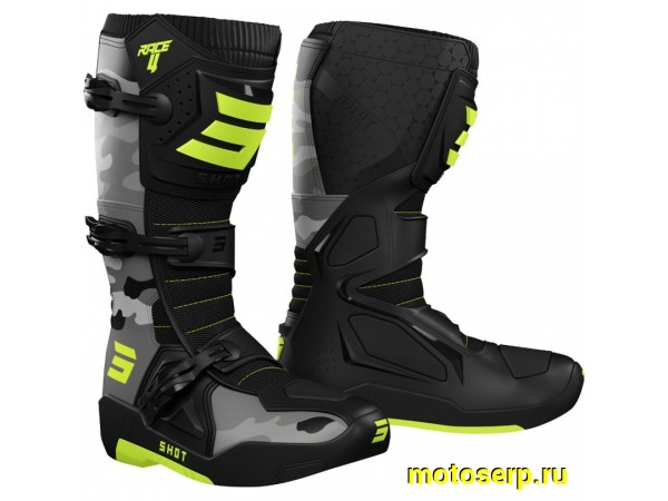 Купить  Мотоботы кросс. Shot Boots Race 4 (защ. голени), желтый/камуфляж р-р 45" (N/Q) (пар) (0 купить с доставкой по Москве и России, цена, технические характеристики, комплектация фото  - motoserp.ru