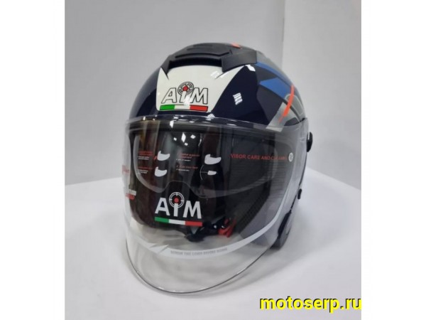 Купить  Шлем открытый  со стеклом AiM JK526 синий/черный/белый (M) (шт) (AIM 526-016-M купить с доставкой по Москве и России, цена, технические характеристики, комплектация фото  - motoserp.ru