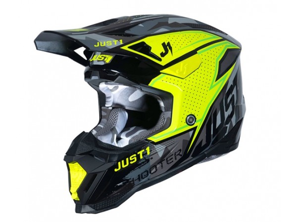 Купить  Шлем Кросс JUST1 J40 SHOOTER Hi-Vis зеленый глянцевый (XXL) (SM 880-8047 купить с доставкой по Москве и России, цена, технические характеристики, комплектация фото  - motoserp.ru