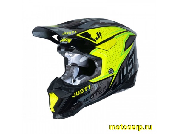 Купить  Шлем Кросс JUST1 J40 SHOOTER Hi-Vis зеленый глянцевый (M) (SM 880-7126 купить с доставкой по Москве и России, цена, технические характеристики, комплектация фото  - motoserp.ru