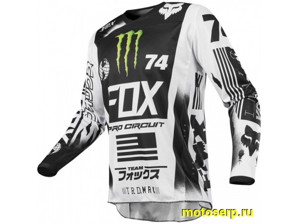 Купить  Джерси (футболка для мотокросса) V-RUS Fox 180 Monster Pro Circuit (черный/белый (детский) рост 158 (шт) (МотоЯ купить с доставкой по Москве и России, цена, технические характеристики, комплектация фото  - motoserp.ru