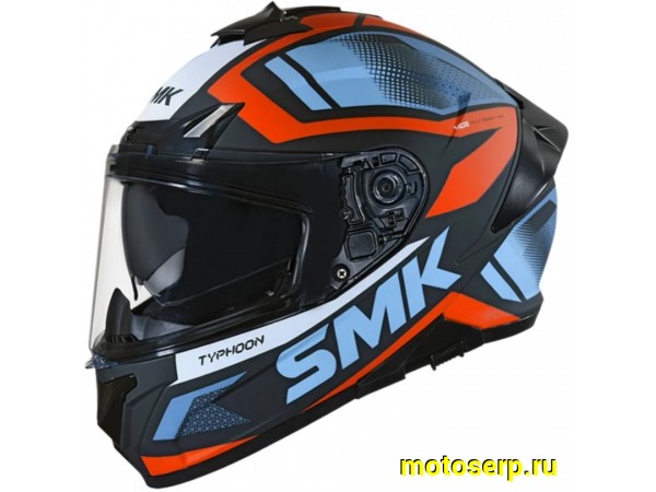 Купить  Шлем закрытый интеграл SMK TYPHOON THORN , цвет чёрный/оранжевый/синий матовый (M) (шт) (Bajaj TYPHOON MA276 купить с доставкой по Москве и России, цена, технические характеристики, комплектация фото  - motoserp.ru