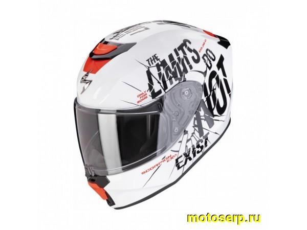 Купить  Шлем закрытый интеграл SCORPION EXO-JNR AIR BOUM, цвет белый/черный (YL) (шт) (DB купить с доставкой по Москве и России, цена, технические характеристики, комплектация фото  - motoserp.ru
