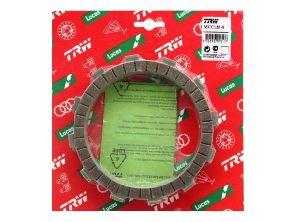 Купить  Диски сцепления ведущий (феродо) TRW MCC208-8 Kawasaki VN 800/900, GPZ 750/900, KX 250, KLR 650, Ninja 750/900, ZXR 750 //Suzuki RM 250 (комп 8шт) (0 купить с доставкой по Москве и России, цена, технические характеристики, комплектация фото  - motoserp.ru