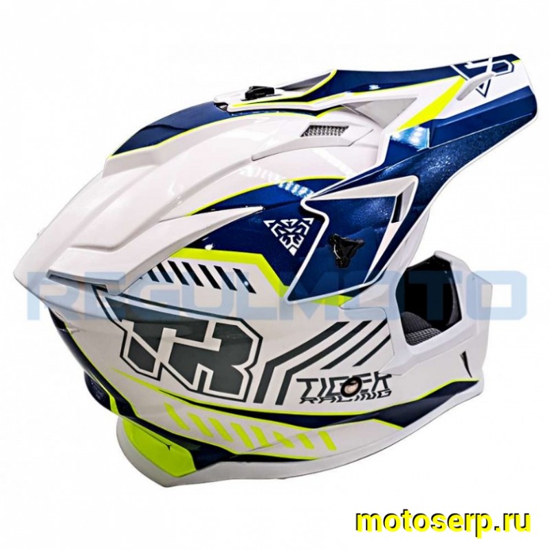 Купить  Шлем Кросс KIOSHI TR H637 белый/синий/зеленый (Глянцевый) р-р XL (шт) (Regul 111222-19 купить с доставкой по Москве и России, цена, технические характеристики, комплектация фото  - motoserp.ru