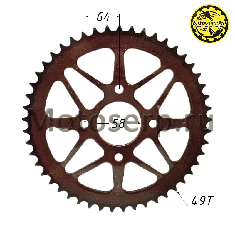 Купить  Звезда ведомая голая (венец) (520-49) (520-49T D-58mm, 4x64mm) KAYO T2 (шт) (ML 9472 купить с доставкой по Москве и России, цена, технические характеристики, комплектация фото  - motoserp.ru