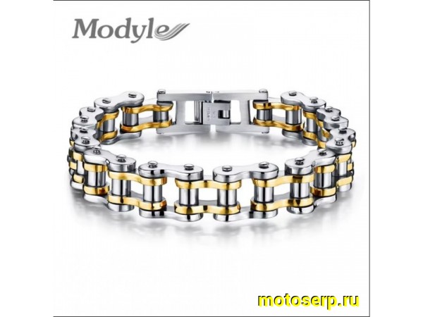 Купить  Браслет "МОТОЦЕПЬ"  хром/золото (21,5 см) из нержавеющей стали 316L  (шт) (A-E купить с доставкой по Москве и России, цена, технические характеристики, комплектация фото  - motoserp.ru