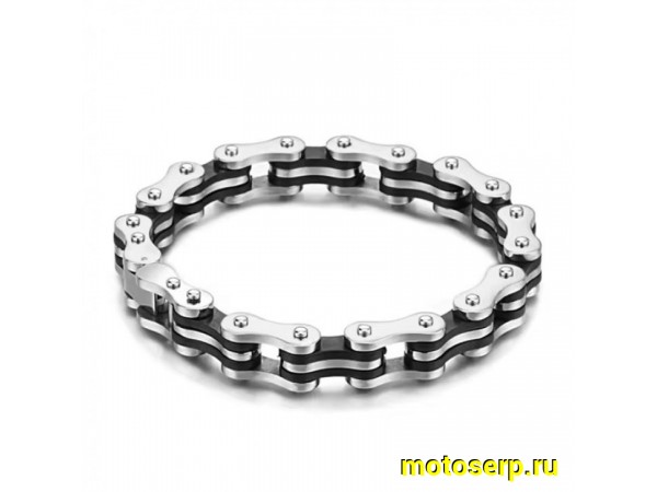 Купить  Браслет "МОТОЦЕПЬ"  хром/черный (20,5 см) из нержавеющей стали 316L  (шт) (A-E купить с доставкой по Москве и России, цена, технические характеристики, комплектация фото  - motoserp.ru