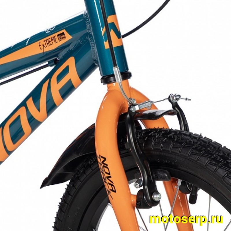 Купить  16" NOVATRACK EXTREME синий/ор (НОВАТРЕК ЭКСТРИМ) 16"; 1ск ; рама-алюм; тормоз-V-Brake (шт) (ART (M купить с доставкой по Москве и России, цена, технические характеристики, комплектация фото  - motoserp.ru