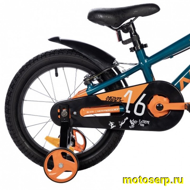 Купить  16" NOVATRACK EXTREME синий/ор (НОВАТРЕК ЭКСТРИМ) 16"; 1ск ; рама-алюм; тормоз-V-Brake (шт) (ART (M купить с доставкой по Москве и России, цена, технические характеристики, комплектация фото  - motoserp.ru
