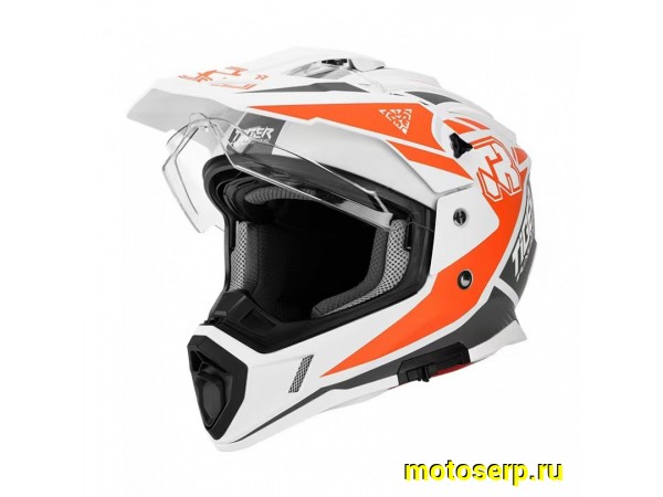 Купить  Шлем Кросс KIOSHI TR (мотард) белый/оранжевый/серый  р-р L  1390гр (шт)  (Regul 100100-13 купить с доставкой по Москве и России, цена, технические характеристики, комплектация фото  - motoserp.ru