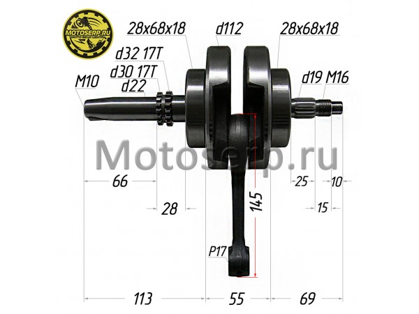 Купить  Коленвал (вал коленчатый) 169FMM p-17mm (CB250) (MM 39988 купить с доставкой по Москве и России, цена, технические характеристики, комплектация фото  - motoserp.ru