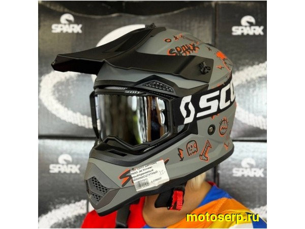 Купить  Шлем Кросс (Детский) SPARX Jet Craffity серый/оранжевый ЛЮМИНИСЦЕНТНЫЙ р-р YS (шт) (CK купить с доставкой по Москве и России, цена, технические характеристики, комплектация фото  - motoserp.ru