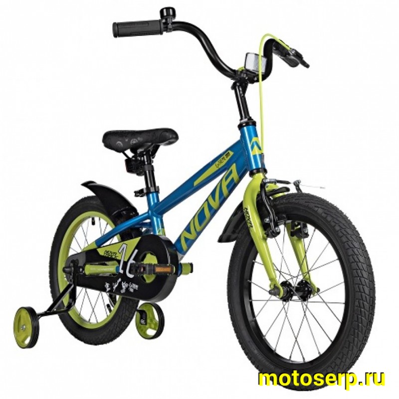 Купить  16" NOVATRACK EXTREME синий/зл (НОВАТРЕК ЭКСТРИМ) 16"; 1ск ; рама-алюм; тормоз-V-Brake (шт) (ART (M купить с доставкой по Москве и России, цена, технические характеристики, комплектация фото  - motoserp.ru