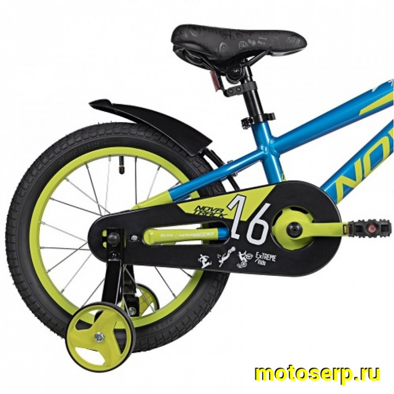 Купить  16" NOVATRACK EXTREME синий/зл (НОВАТРЕК ЭКСТРИМ) 16"; 1ск ; рама-алюм; тормоз-V-Brake (шт) (ART (M купить с доставкой по Москве и России, цена, технические характеристики, комплектация фото  - motoserp.ru