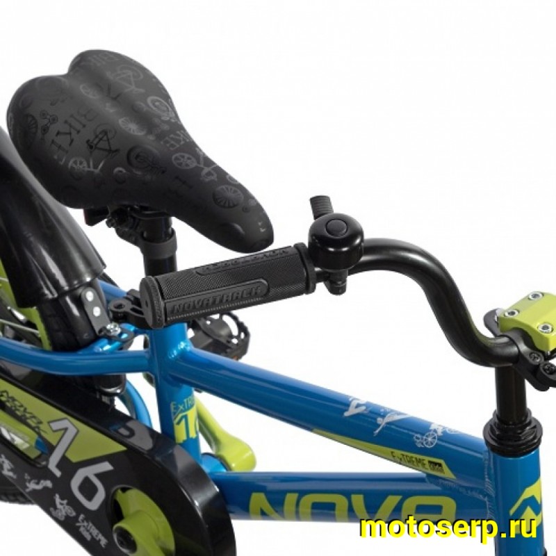 Купить  16" NOVATRACK EXTREME синий/зл (НОВАТРЕК ЭКСТРИМ) 16"; 1ск ; рама-алюм; тормоз-V-Brake (шт) (ART (M купить с доставкой по Москве и России, цена, технические характеристики, комплектация фото  - motoserp.ru