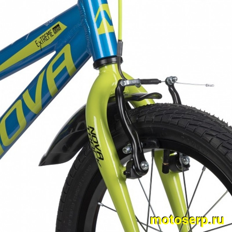 Купить  16" NOVATRACK EXTREME синий/зл (НОВАТРЕК ЭКСТРИМ) 16"; 1ск ; рама-алюм; тормоз-V-Brake (шт) (ART (M купить с доставкой по Москве и России, цена, технические характеристики, комплектация фото  - motoserp.ru