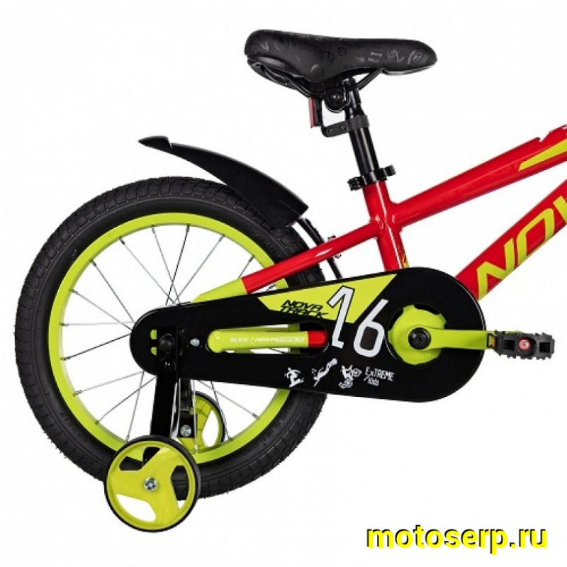 Купить  16" NOVATRACK EXTREME красный (НОВАТРЕК ЭКСТРИМ) 16"; 1ск ; рама-алюм; тормоз-V-Brake (шт) (ART (M купить с доставкой по Москве и России, цена, технические характеристики, комплектация фото  - motoserp.ru