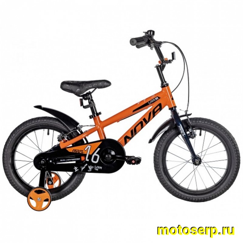Купить  16" NOVATRACK EXTREME оранжевый (НОВАТРЕК ЭКСТРИМ) 16"; 1ск ; рама-алюм; тормоз-V-Brake (шт) (ART (M купить с доставкой по Москве и России, цена, технические характеристики, комплектация фото  - motoserp.ru