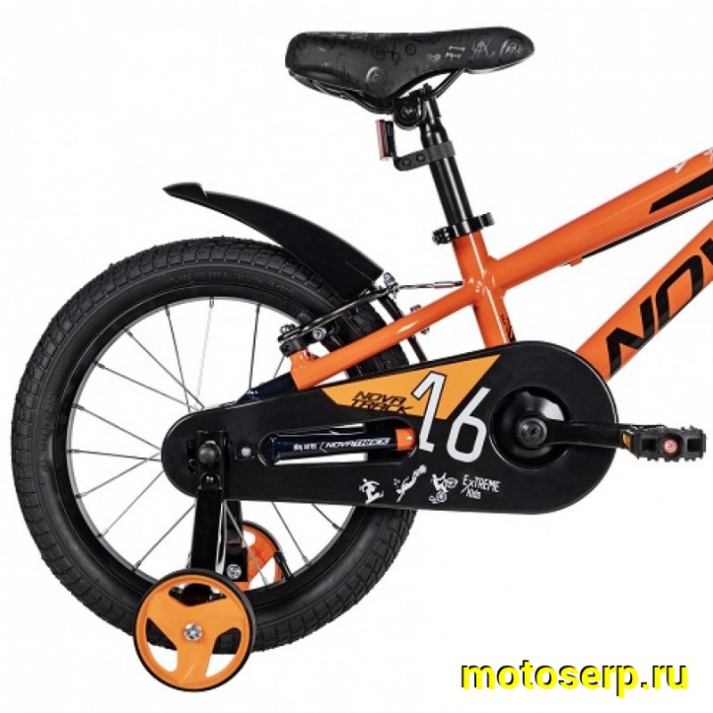 Купить  16" NOVATRACK EXTREME оранжевый (НОВАТРЕК ЭКСТРИМ) 16"; 1ск ; рама-алюм; тормоз-V-Brake (шт) (ART (M купить с доставкой по Москве и России, цена, технические характеристики, комплектация фото  - motoserp.ru