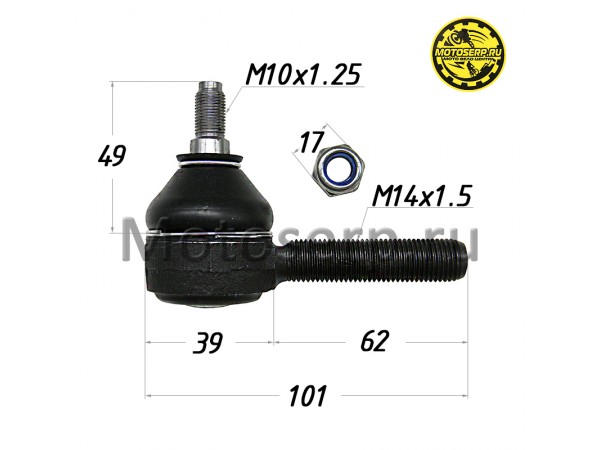 Купить  Шаровая опора верхняя ATV150-250, SAGA, TRAMP (M10x1.25, M14x1.5, D40, L=101) (шт) (Кокурин купить с доставкой по Москве и России, цена, технические характеристики, комплектация фото  - motoserp.ru