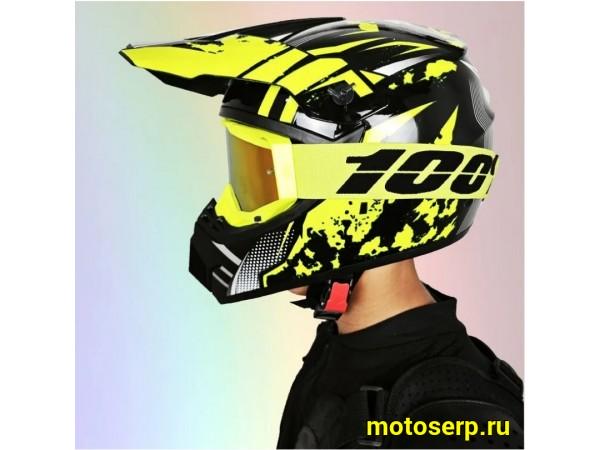 Купить  Шлем Кросс (XL) с очками100% в комплекте черный, желтый (шт) (O-N купить с доставкой по Москве и России, цена, технические характеристики, комплектация фото  - motoserp.ru